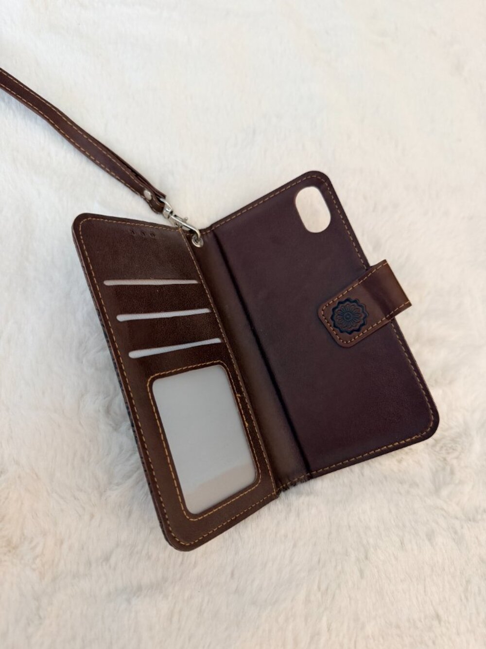 Boho Brown Embossed Mandala Leather Wallet Phone Flip Case Wristlet